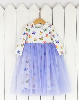 Платье (акварельные бабочки) | Артикул: С146/1-И | Детская одежда оптом от «Бэби-Бум»