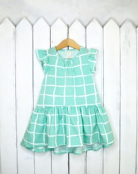 Платье (клетка/мята) | Артикул: С121/1-К | Детская одежда оптом от «Бэби-Бум»