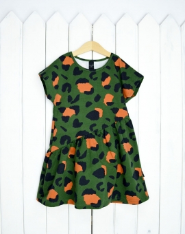 Платье (леопардовые пятна на зелёном) | Артикул: С132/2-К | Детская одежда оптом от «Бэби-Бум»