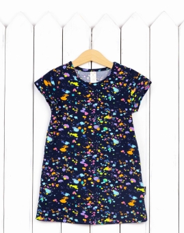 Платье (кляксы на тёмно-синем) | Артикул: С60/4-К | Детская одежда оптом от «Бэби-Бум»