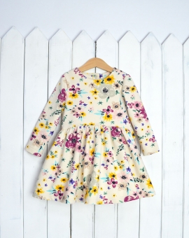 Платье (цветы на ряженке) | Артикул: С129/5-Ф | Детская одежда оптом от «Бэби-Бум»