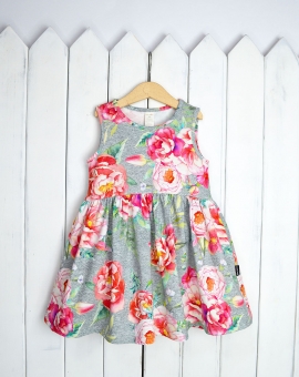 Платье (розы на сером) | Артикул: С141/3-К | Детская одежда оптом от «Бэби-Бум»