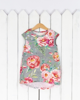 Платье (розы на сером фоне) | Артикул: С55/4-К | Детская одежда оптом от «Бэби-Бум»