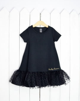 Платье+фатин (чёрный/чёрный горох) | Артикул: С137/4-К | Детская одежда оптом от «Бэби-Бум»