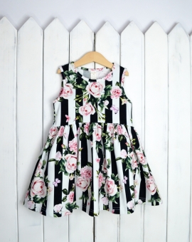 Платье (розы на полосе) | Артикул: С141/1-К | Детская одежда оптом от «Бэби-Бум»