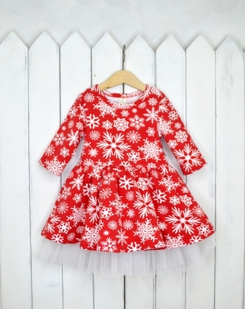 Платье (снежинки на красном) | Артикул: С94/5-Ф | Детская одежда от «Бэби-Бум»