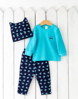 Комплект"Сова" (на темно-синем фоне) | Артикул: КД61-И | Детская одежда оптом от «Бэби-Бум»