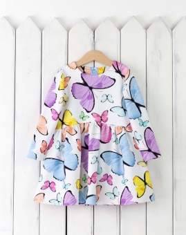 Платье (бабочки на белом) | Артикул: С129/11-Ф | Детская одежда оптом от «Бэби-Бум»