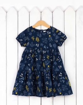 Платье (кулирка/веточки на синем) | Артикул: С193/1-К | Детская одежда оптом от «Бэби-Бум»