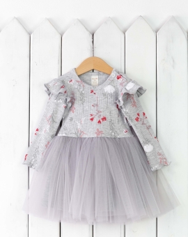 Платье (веточки на меланже/серый) | Артикул: С200/3-К | Детская одежда оптом от «Бэби-Бум»