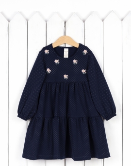 Платье (горошек на тёмно-синем) | Артикул: С215/3-К | Детская одежда оптом от «Бэби-Бум»