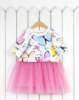 Платье (бабочки/фатин розовый) | Артикул: С227/2-Ф | Детская одежда оптом от «Бэби-Бум»