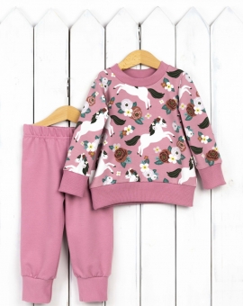 Комплект детский (лошадки на сухой розе) | Артикул: КД477/2-Ф | Детская одежда оптом от «Бэби-Бум»