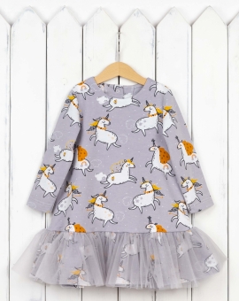 Платье (единороги) | Артикул: С130/1-Ф | Детская одежда оптом от «Бэби-Бум»