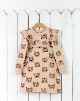 Платье (леопарды на бежевом) | Артикул: С152/1-Ф | Детская одежда от «Бэби-Бум»